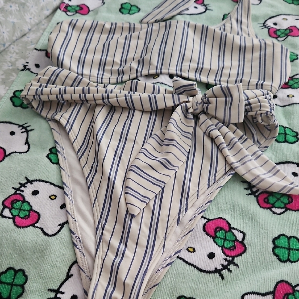 Abercrombie & Fitch White and Blue Striped Swimsuit